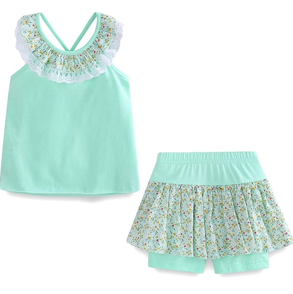 MUD KINGDOM Floral Mint Green LITTLE GIRLS SUMMER OUTFITS CUTE 4T